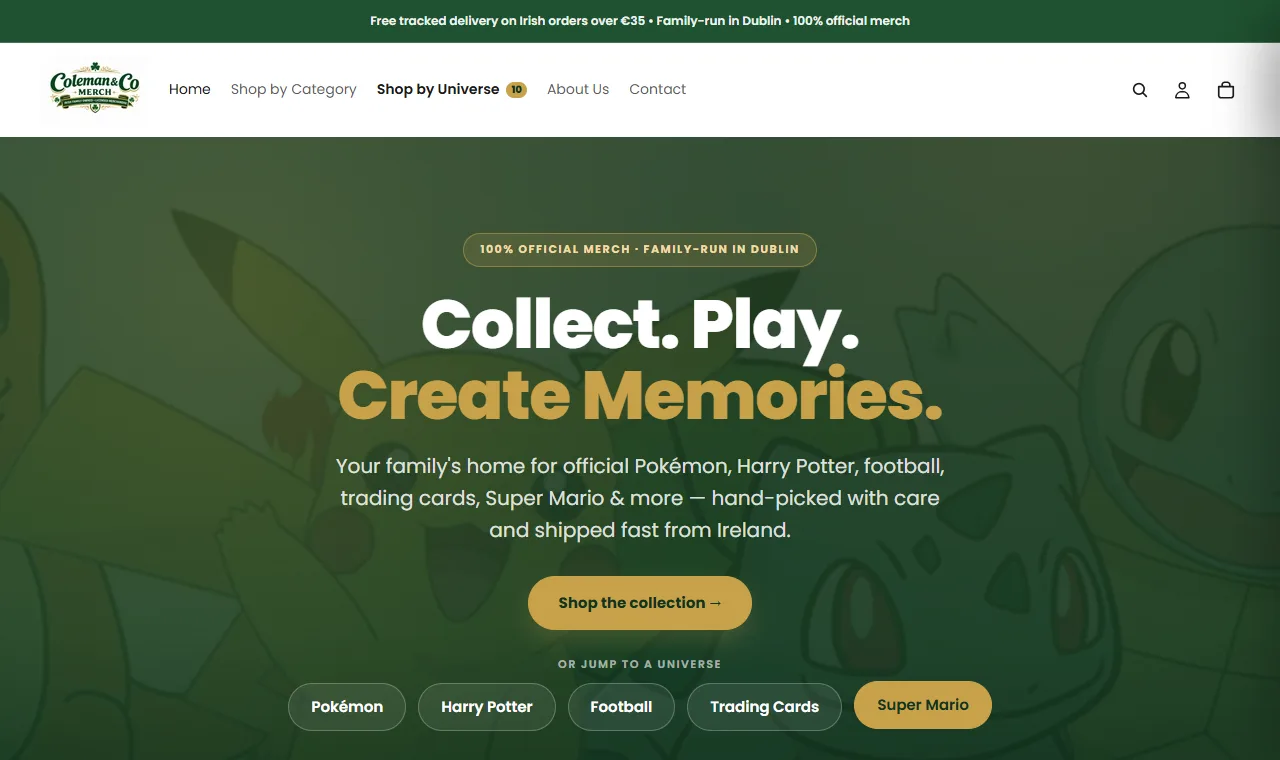 Coleman & Co Merch online store homepage